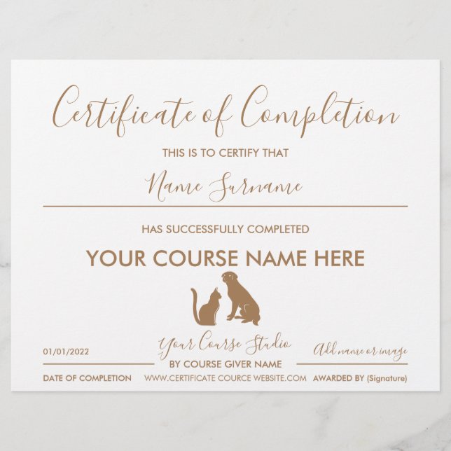certificate of completion pet cat dog (Framsida)
