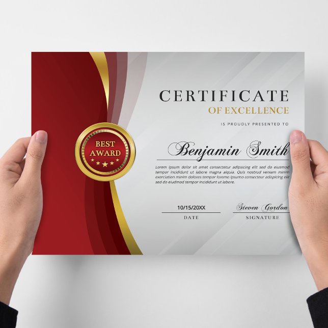 Certificate of Excellence Red & Gold Award (Skapare uppladdad)