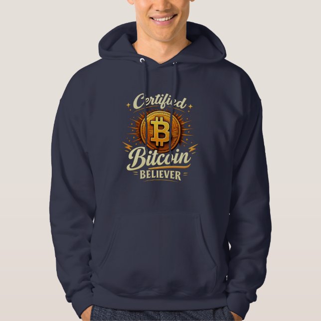 Certified Bitcoin Believer Funny Crypto Hoodie (Framsida)