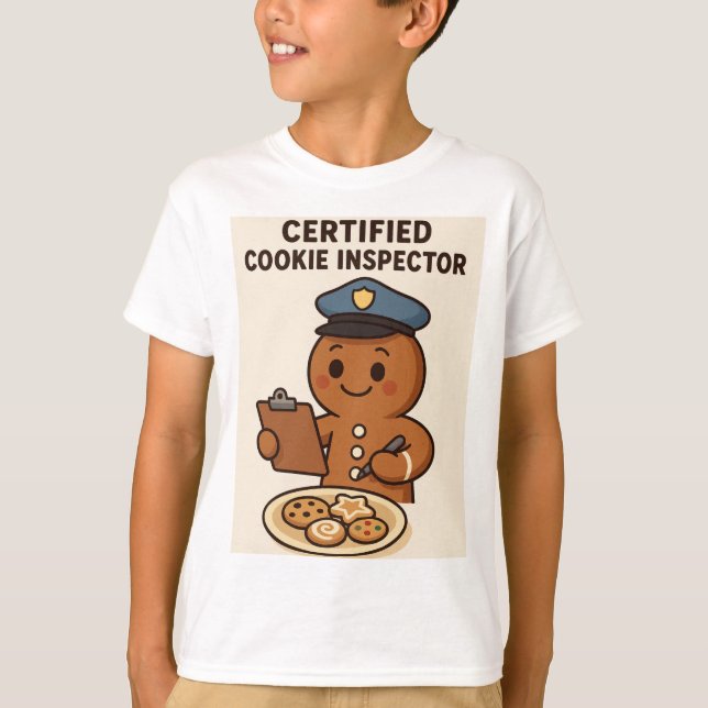 Certified Cookie Inspector Gingerbread Man T Shirt (Framsida)