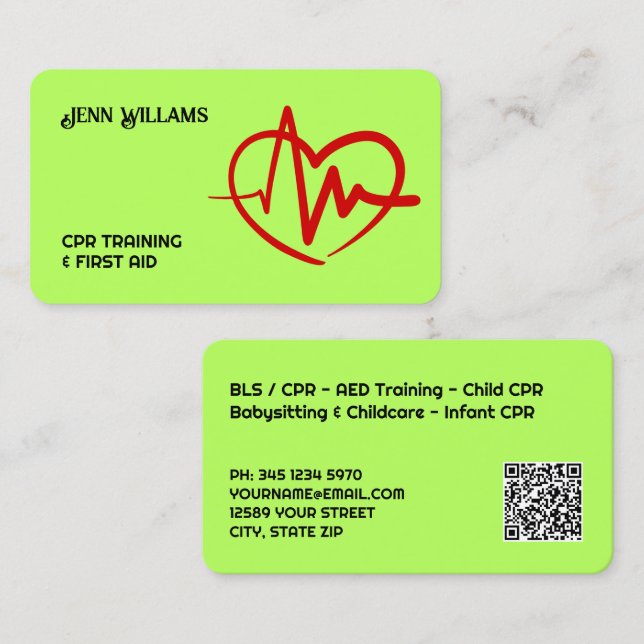 Certified CPR Instructor Custom QR Visitkort (Fram/baksida)