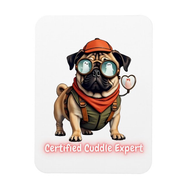 Certified Cuddle Expert Fridge Magnet – Cute Pug (Vertikal)