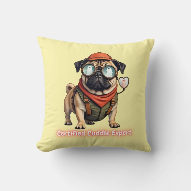 Certified Cuddle Expert Throw Pillow – Cute Pug  Kudde (Framsida)