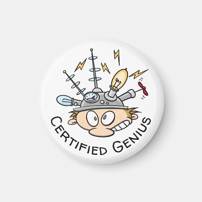 Certified Genius Thinking Cap Funny Cartoon Magnet (Framsidan)