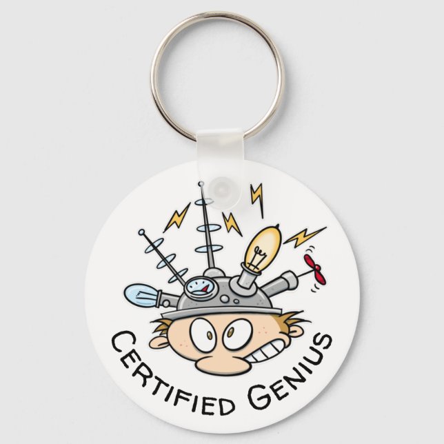 Certified Genius Thinking Cap Funny Cartoon Nyckelring (Framsida)