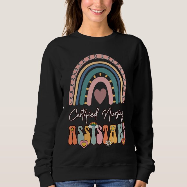 Certified Nursing Assistant CNA Groovy Retro Rainb T Shirt (Framsida)