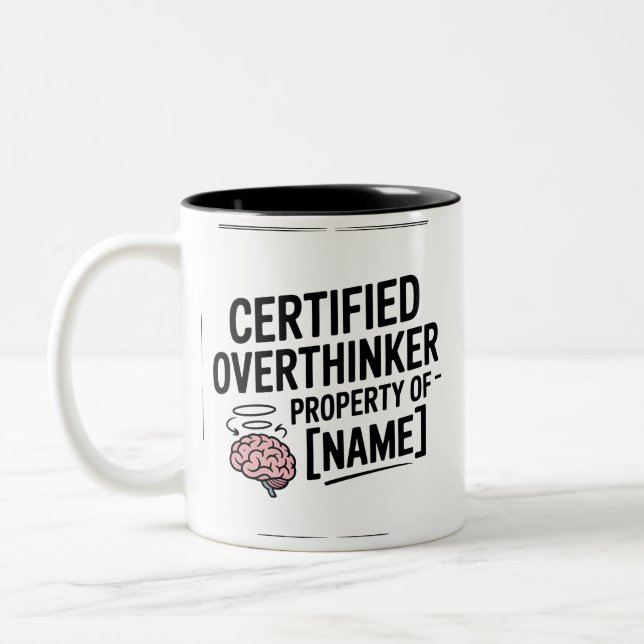 Certified Overthinker Funny Gift Mug Två-Tonad Mugg (Vänster)
