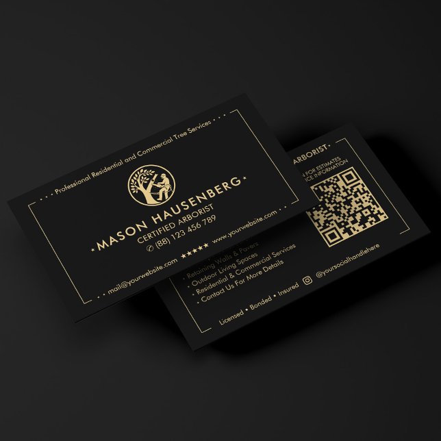 Certifierad arborist trädserviceentreprenör svart visitkort (Certified Arborist Tree Service Contractor Black Business Card
)