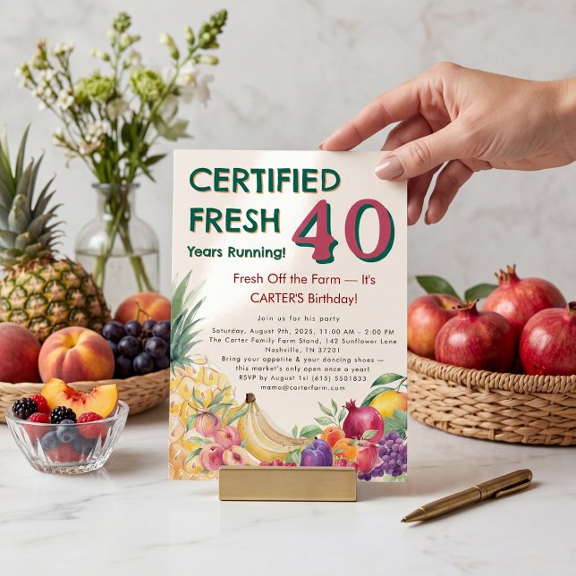 Certifierad färsk 40 år i rad fruktfarm  inbjudningar (Skapare uppladdad)