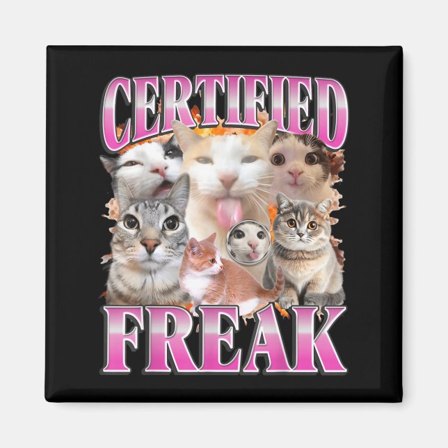 Certifierad katt grafisk bootleg rolig gen z humor magnet (Framsidan)