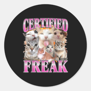 Certifierad katt grafisk bootleg rolig gen z humor runt klistermärke