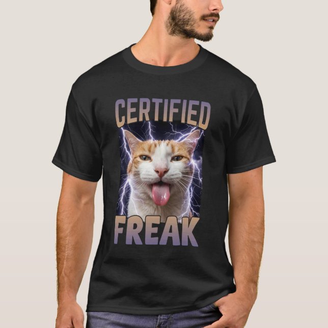 Certifierad konstig katt Roligt förbannat meme 1 T Shirt (Framsida)