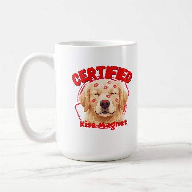 Certifierad Kyssmagnet - Rolig Golden Retriever Hu Kaffemugg (Vänster)