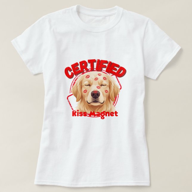 Certifierad Kyssmagnet - Rolig Golden Retriever Hu T Shirt (Design framsida)