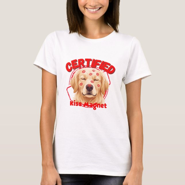 Certifierad Kyssmagnet - Rolig Golden Retriever Hu T Shirt (Framsida)