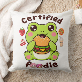 Certifierad matmatador söt kawaii groda som äter h kudde
