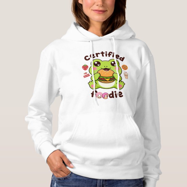 Certifierad matnörd söt Kawaii-groda som äter hamb T Shirt (Framsida)