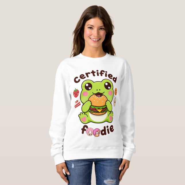 Certifierad matnörd söt Kawaii-groda som äter hamb T Shirt (Hel framsida)