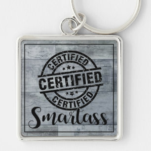 Certifierad Smartass 2 Fyrkantig Silverfärgad Nyckelring