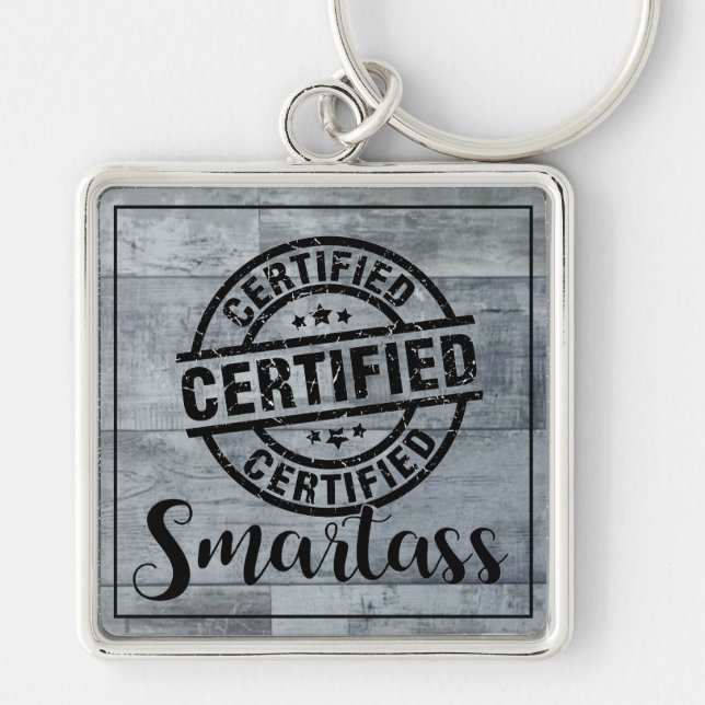 Certifierad Smartass 2 Fyrkantig Silverfärgad Nyckelring (Framsidan)