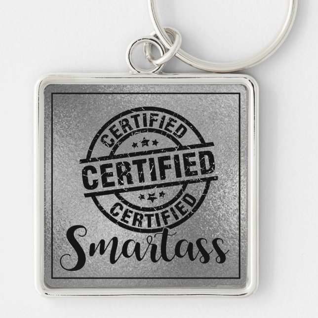 Certifierad Smartass-logotyp  Fyrkantig Silverfärgad Nyckelring (Framsidan)