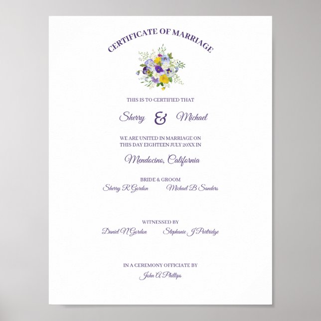 Certifikat - enkel Blommigt Ro Pansy Bouquet Poster (Framsidan)