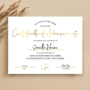 Certifikat för Achievement Lux Guld Employee Award