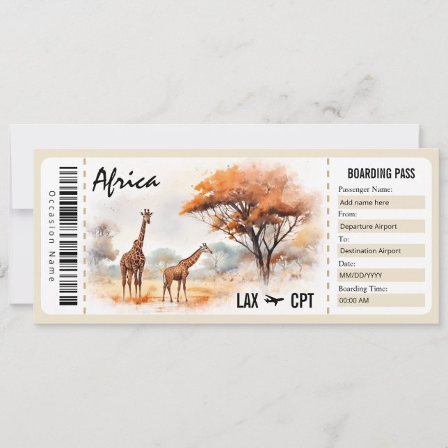 Certifikat för afrika Boarding Pass Gift Certifica Inbjudningar (Framsida)
