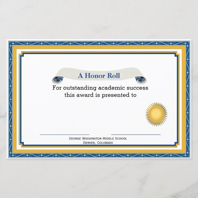 Certifikat för akademisk utmärkelse för blått och  (Framsida)