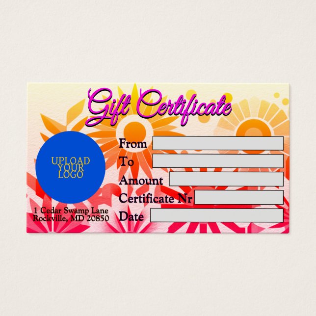 Certifikat för Anpassade av elegant (Framsidan)