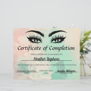Certifikat för att slutföra utmärkelsen Lash Tech