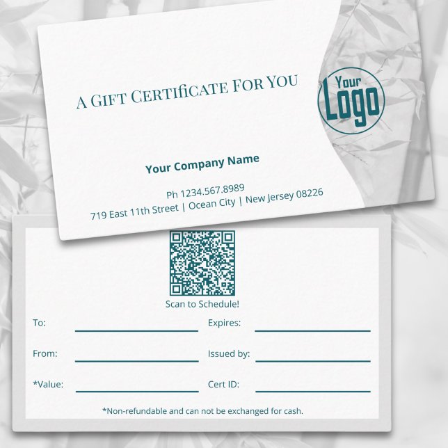 Certifikat för avgivande av Teal Life-coach QR-kod (Teal Life Coach QR Code Image Gift Certificate, Company Logo)