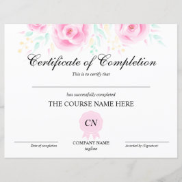 Certifikat för avslutad kurs i blomsterarrangemang