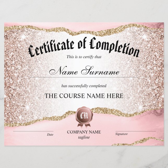 Certifikat för avslutad kurs Utmärkelse för avslut (Framsida)