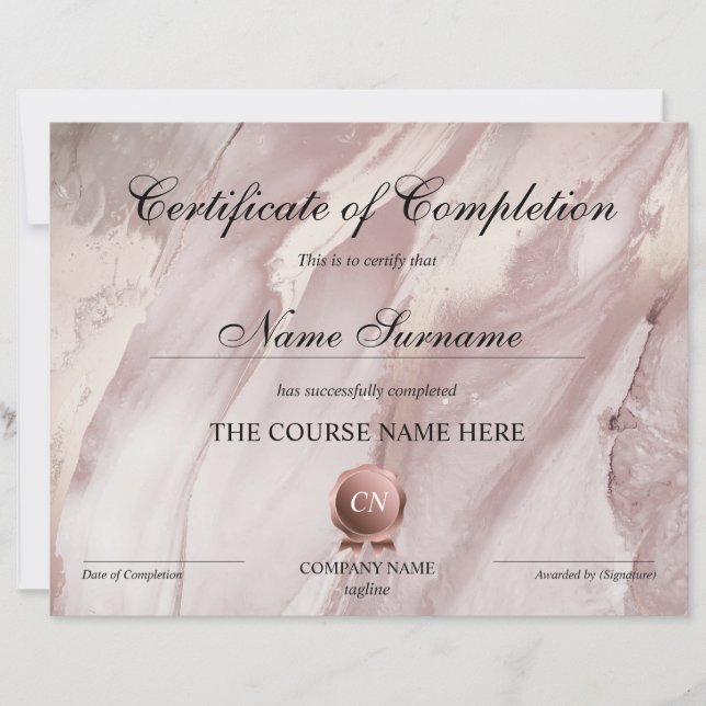 Certifikat för avslutad kurs Utmärkelse för avslut (Framsida)