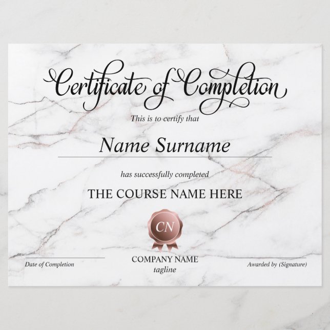 Certifikat för avslutad kurs Utmärkelse för avslut (Framsida)