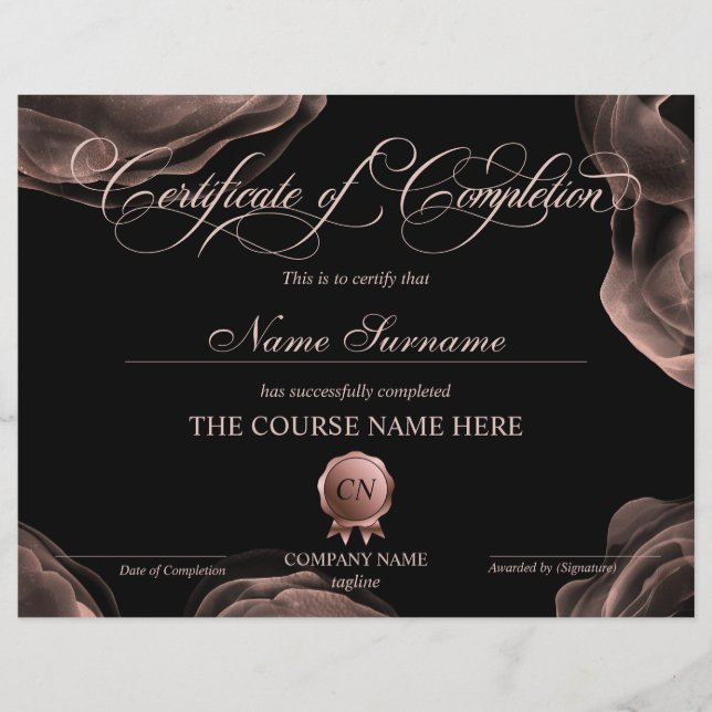 Certifikat för avslutad kurs Utmärkelse för avslut (Framsida)