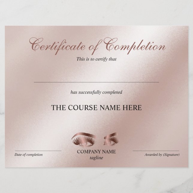 Certifikat för avslutad utbildning Ögonfransar Kur (Framsida)