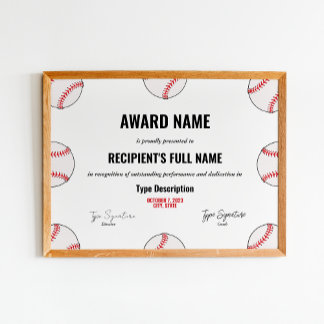 Certifikat för Baseball Achievement Award - omedel Poster