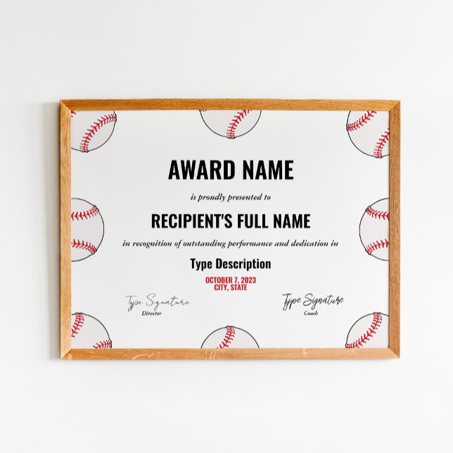 Certifikat för Baseball Achievement Award - omedel Poster (Skapare uppladdad)