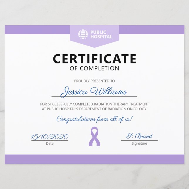 Certifikat för behandling av cancer (Framsida)