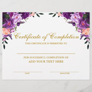 Certifikat för Blommigt av lila i Guld