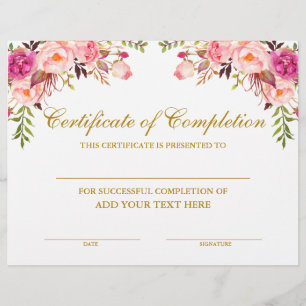 Certifikat för Blommigt av rosa i Guld