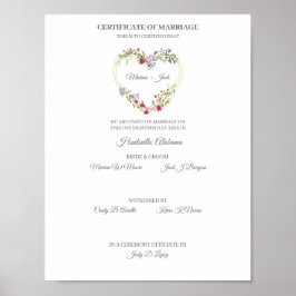 Certifikat för Bröllop Red & Rosa Blommigt Heart Poster