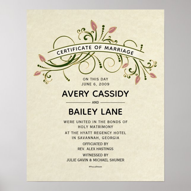 Certifikat för "certifikat för Giftermål" Bröllop Poster (Framsidan)