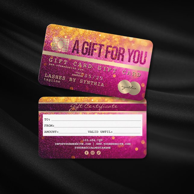 Certifikat för det moderna Kredit-kortet i Glitter (pink and gold glitter credit card gift certificate)
