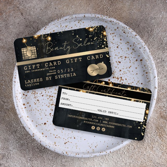 Certifikat för det moderna Kredit-kortet i Glitter (black and gold credit card gift voucher)