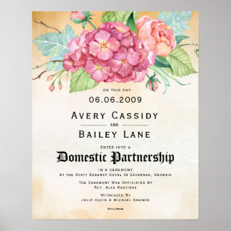 Certifikat för "Domestic Partnership" Blommigt Brö Poster