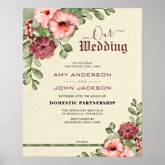 Certifikat för "Domestic Partnership" blommigt Brö Poster