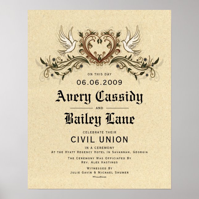 Certifikat för Elegant Blommigt Bröllop Poster (Framsidan)